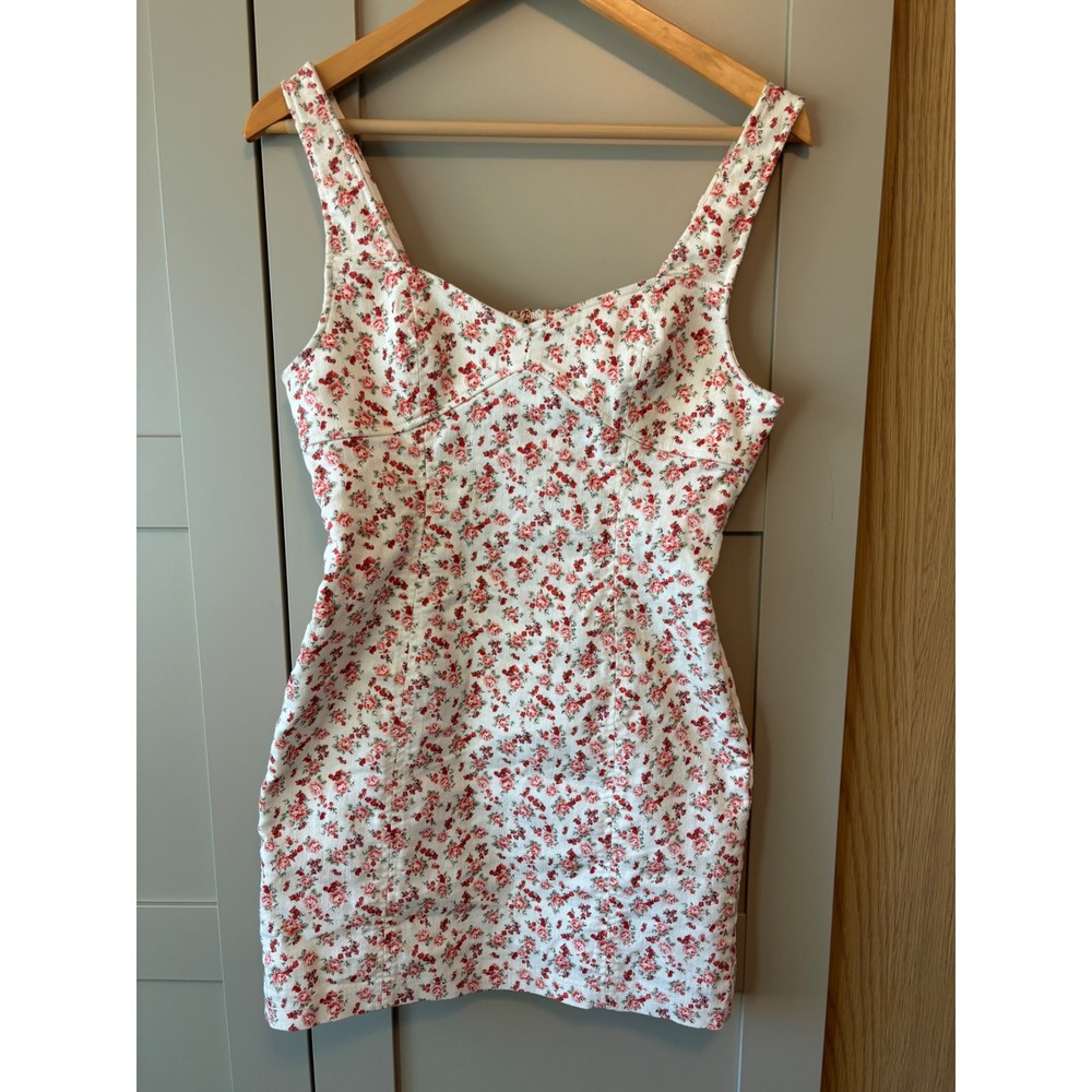 Forever 21 Floral Denim Mini Dress White Cutout Back Coquette Fairycore M